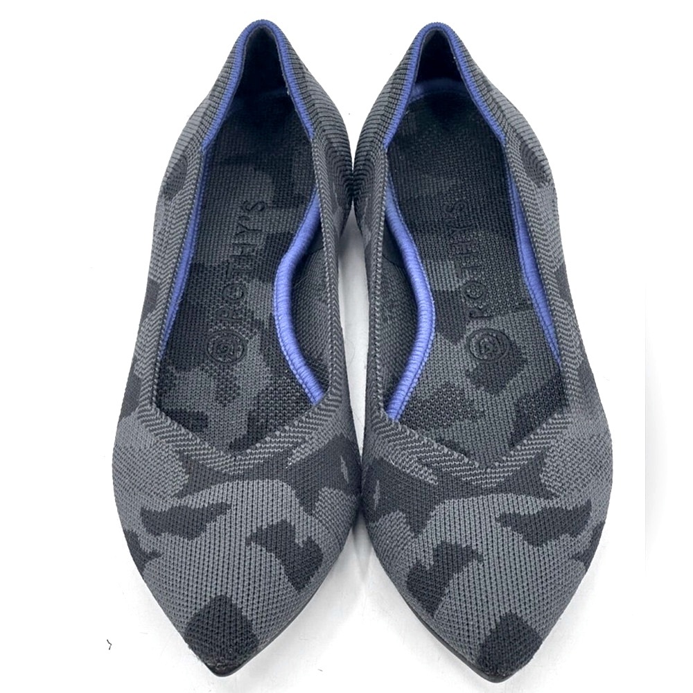 ROTHY’S, Women’s Pointed Toe Gray Camo Slip on Ballet Shoes in Size 9.5,Like New